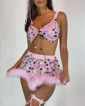 Daisy Disco Marabou Skirt-Baby Pink-Regular-allskus