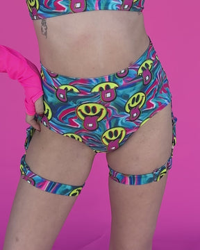 Happy Hour Bottoms with Leg Harness-Blue/Pink/Yellow-allskus