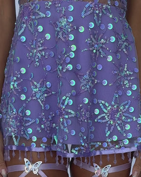 Sweet Serenade Floral Sequin Dress-Lavender-allskus