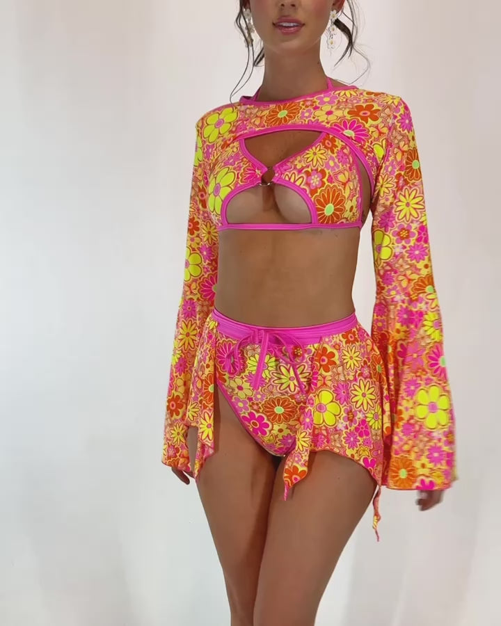 Rolita Couture x iHR Floral Frenzy Sassy Flair Skirt-Pink/Yellow-Regular-allskus