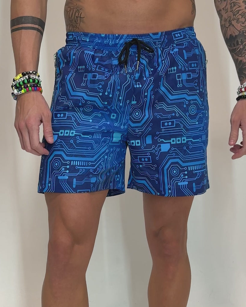 Digital Grid Men's Shorts-Black/Blue-allskus