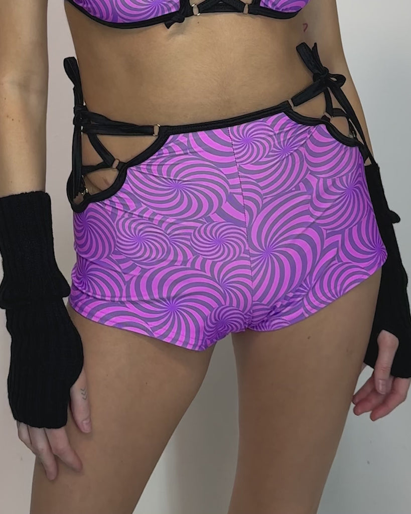 Rolita Couture x iHR Super Wonky Venom Lace Up Bottoms-Pink/Purple-allskus