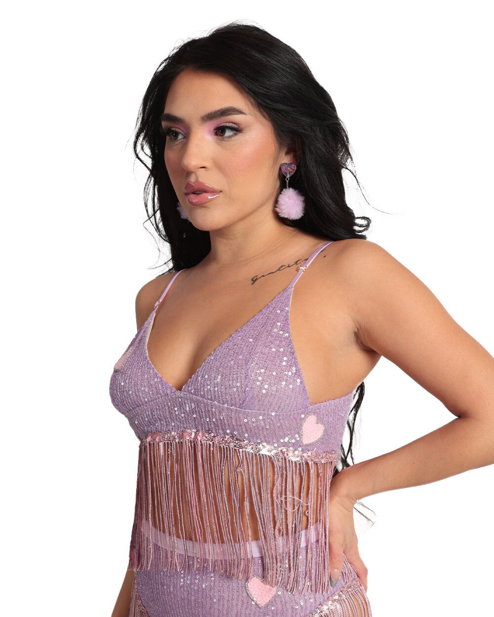 2969 – Purple Lilly Beaded Sequin Bra top with beaded Fringe – Western  F.a.s.h.i.o.n
