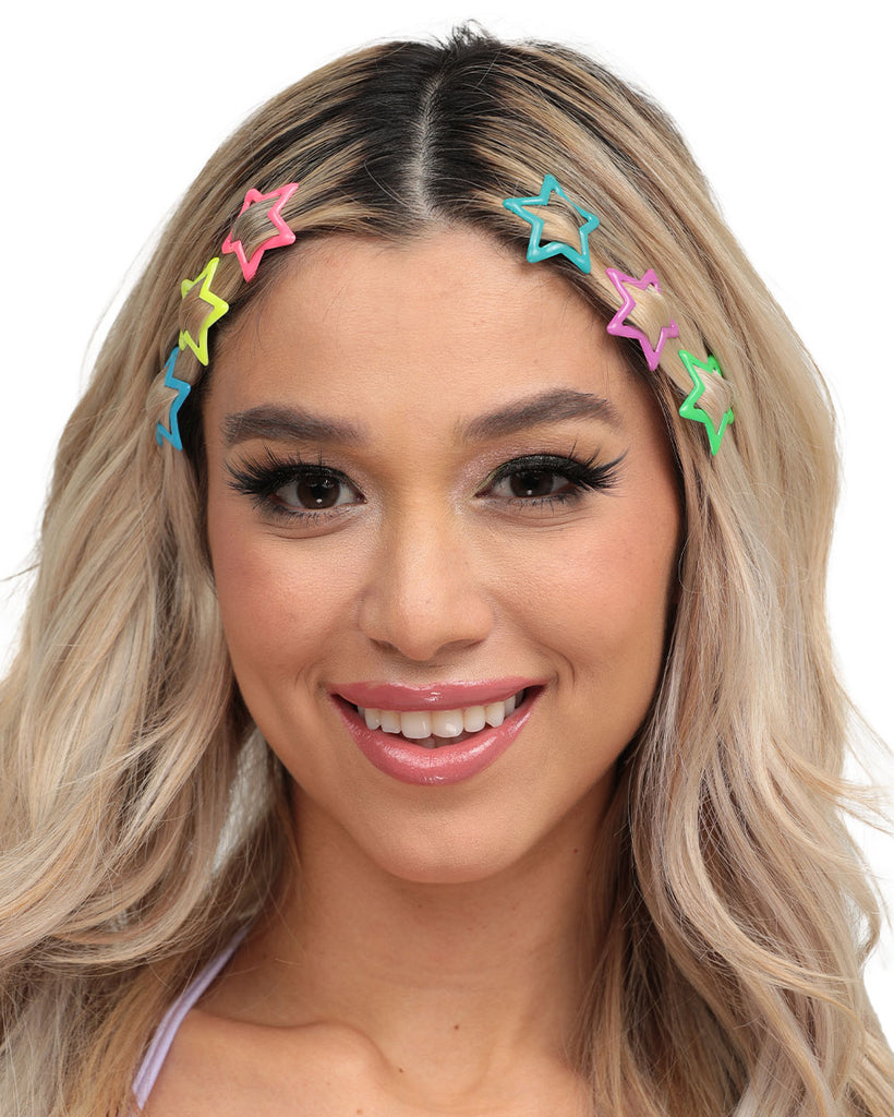 Neon Sky Hair Clips-Blue/Purple/Silver-Front