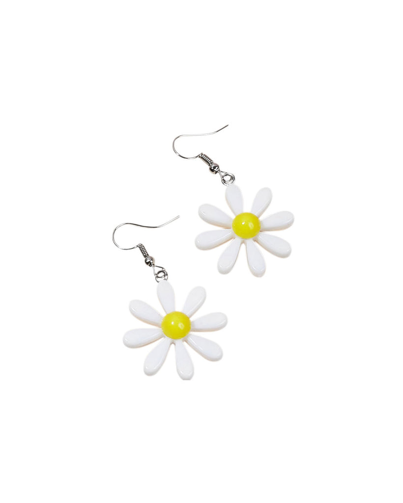 Spring's Bloom Daisy Earrings-White-Front