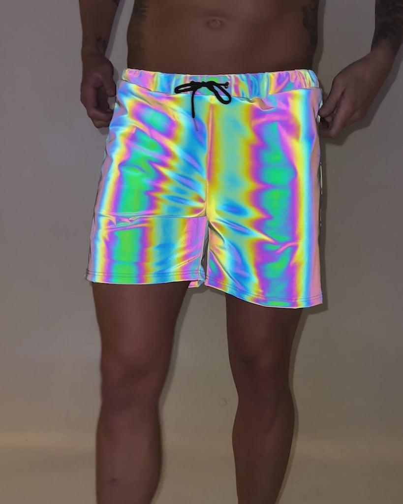 Rainbow Frequency Men's Reflective Shorts-Black/Rainbow-alllskus
