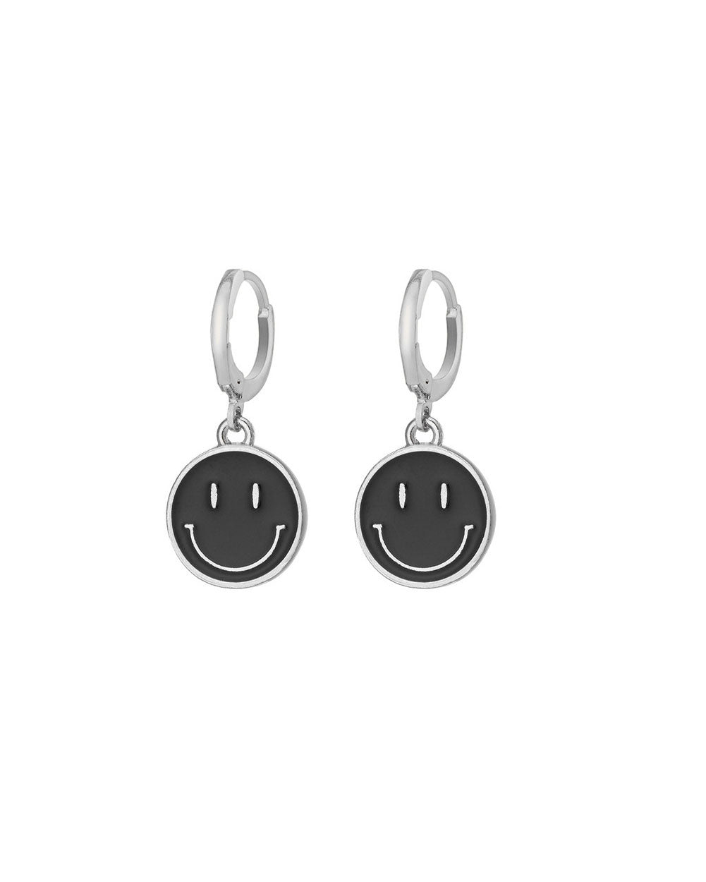 Happy Pill Smiley Earrings-Black-Front