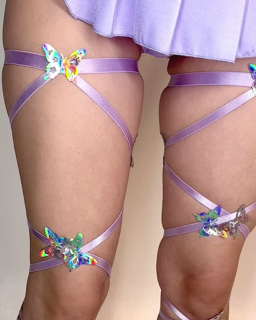 Chrysalis Holo Butterfly Patches Leg Wraps-Silver-allskus