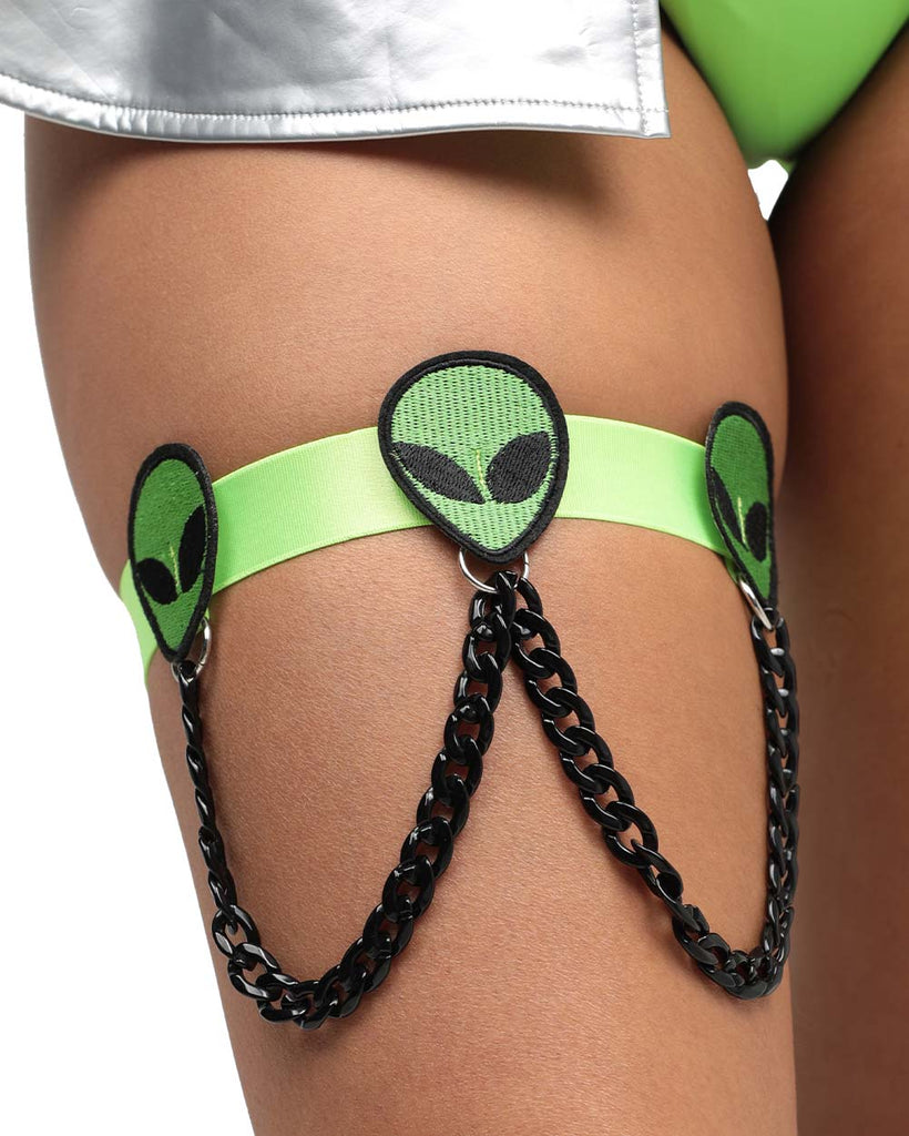 Alien Undercover Chain Leg Garter-Neon Green-Detail