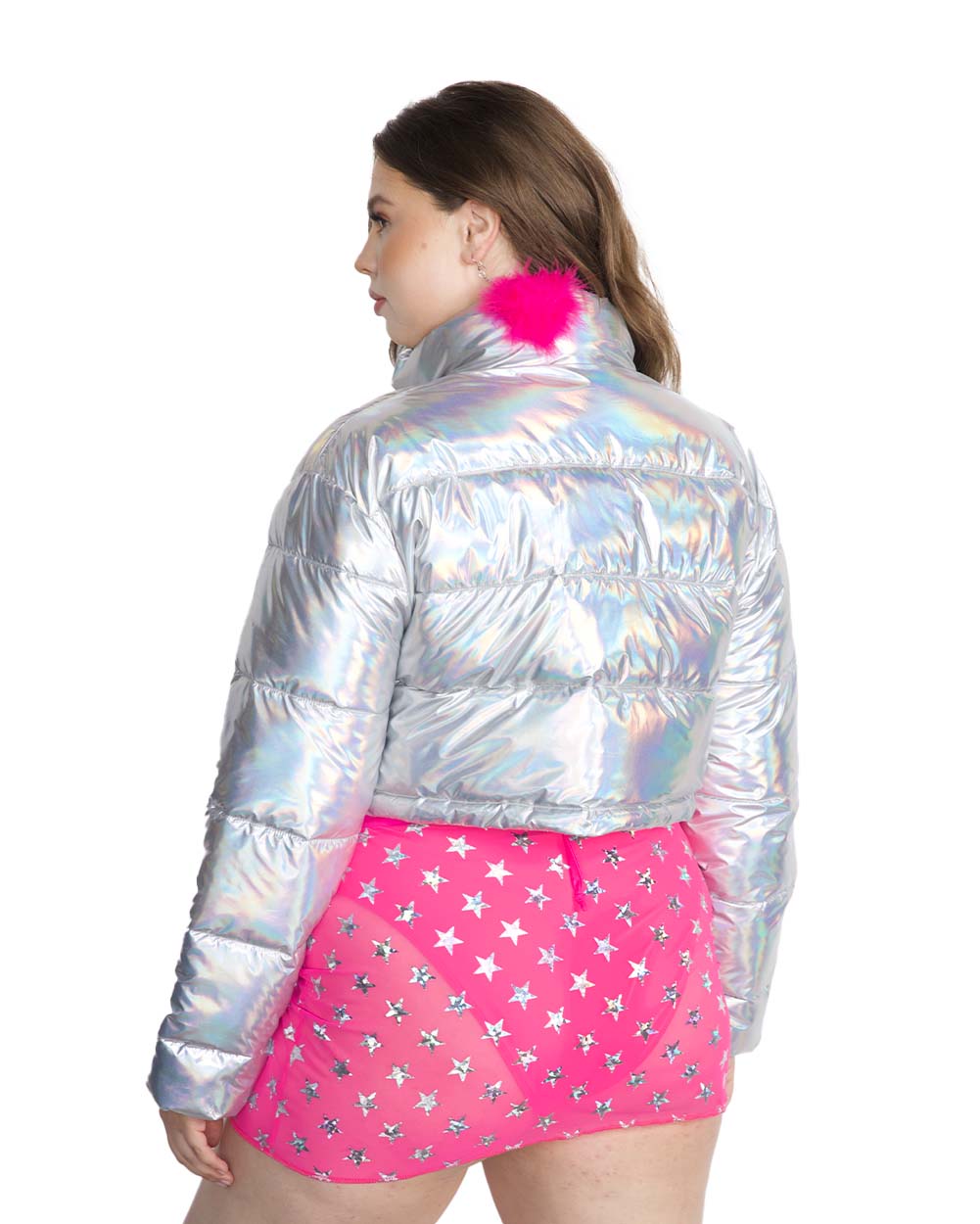 All Night Long Holo Cropped Puffer Jacket-Curve1-Grey-Back--Bailey---2XL