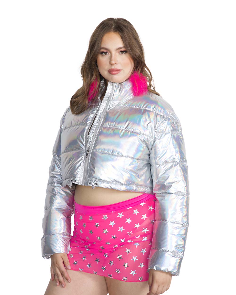 All Night Long Holo Cropped Puffer Jacket-Curve1-Grey-Side--Bailey---2XL