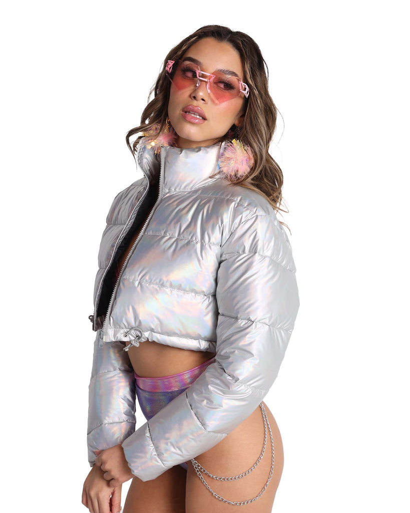 All Night Long Holo Cropped Puffer Jacket-Grey-Side--Sami---S