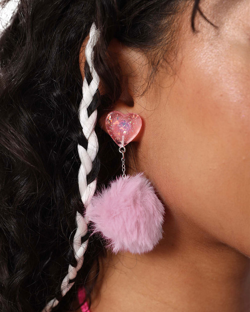Fluffy Feels Heart Earrings-Baby Pink-Side