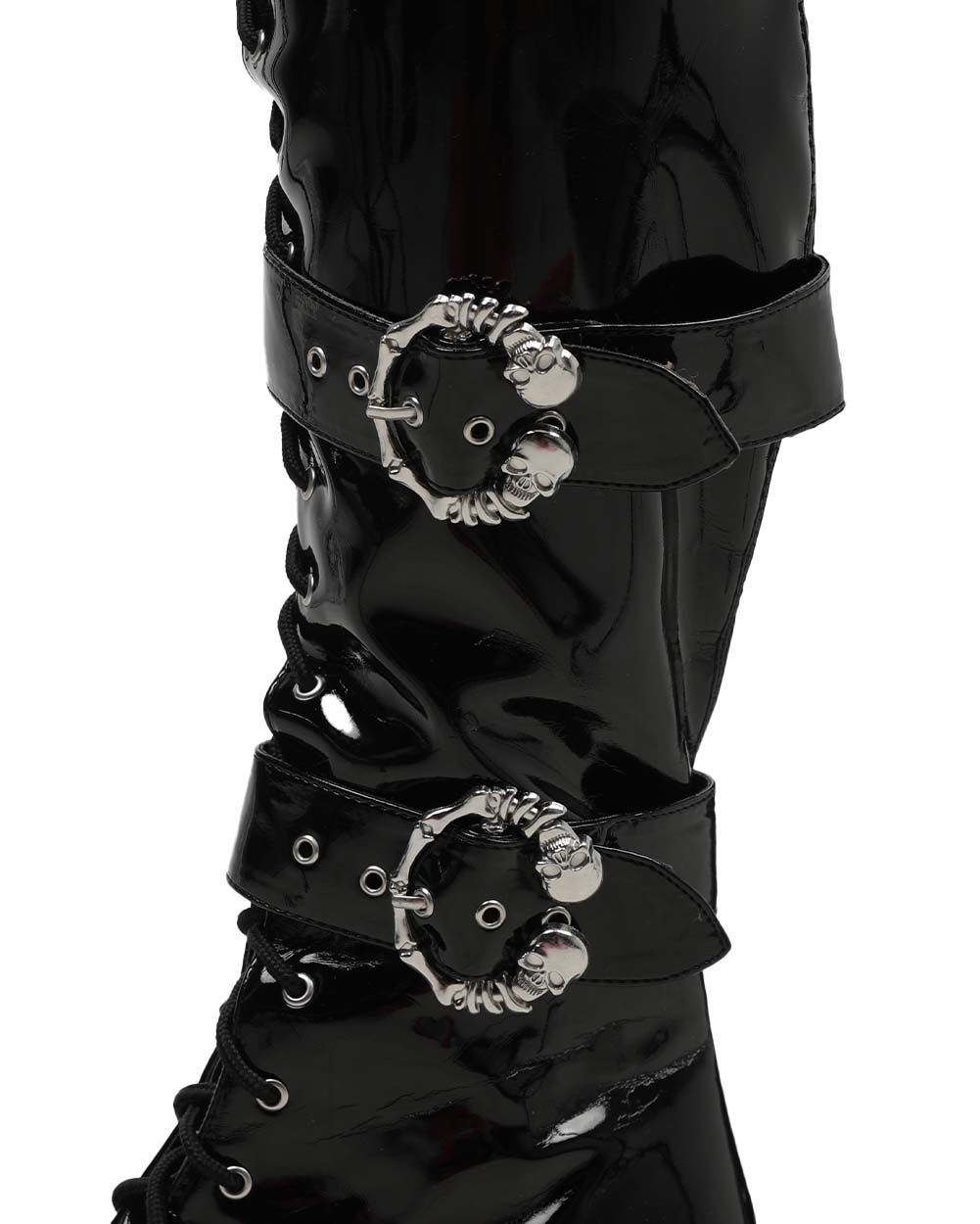 Black Arcade Dreams Buckled Knee-High Boots-Black-Detail