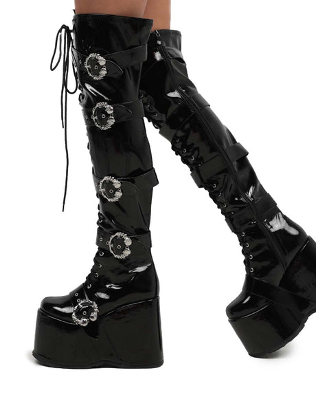 Black Arcade Dreams Buckled Knee-High Boots – iHeartRaves