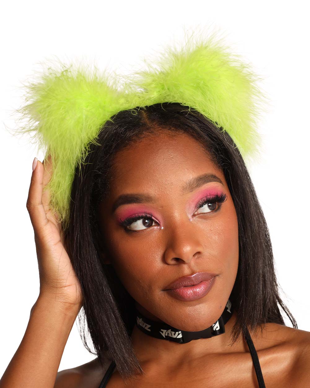 BrittsBlossoms Fluff Kitty Ears-Neon Green-Front