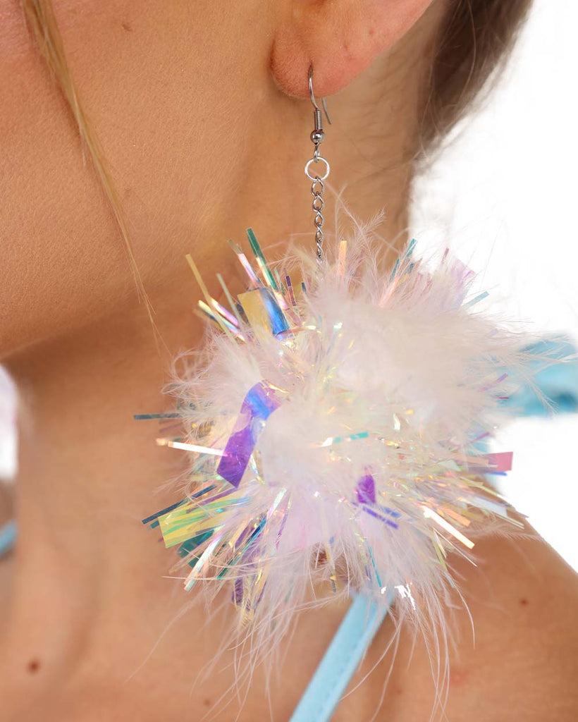 BrittsBlossoms x iHR Iridescent Tinsel Fluff Mix Earrings-White-Side