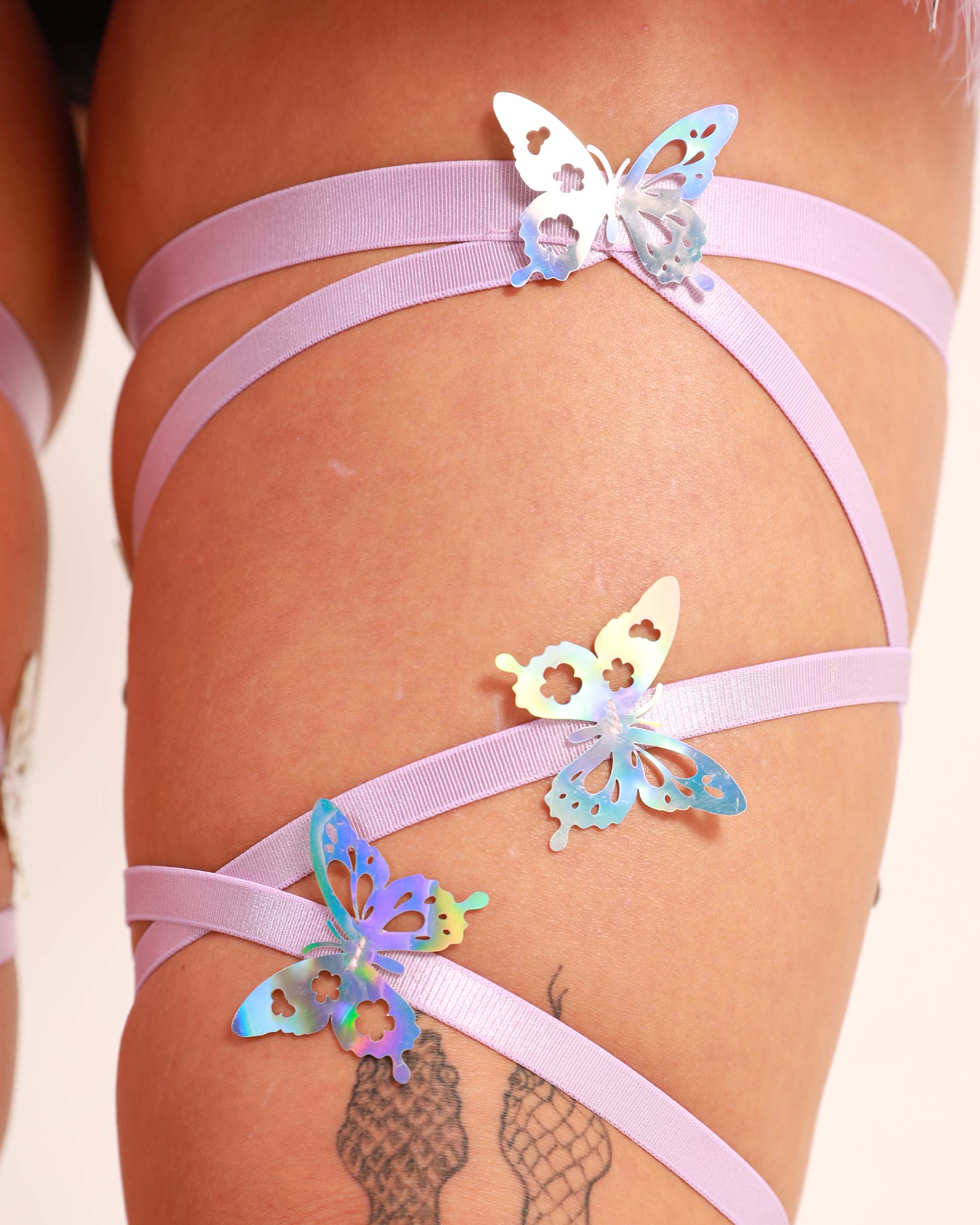 Chrysalis Holo Butterfly Patches Leg Wraps-Silver-Detail
