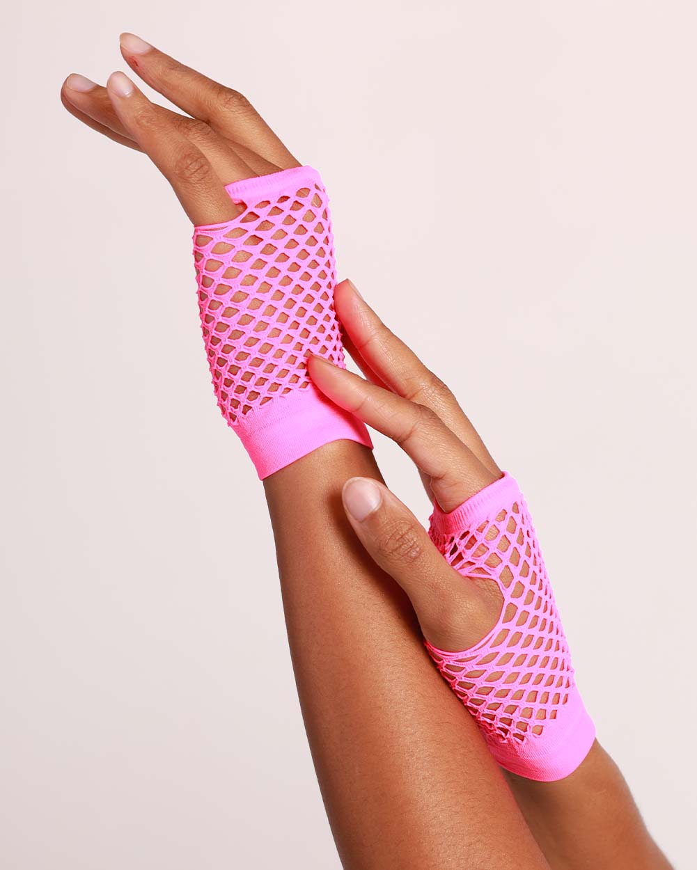Cyber Babe Fingerless Fishnet Gloves-Neon Pink-Side