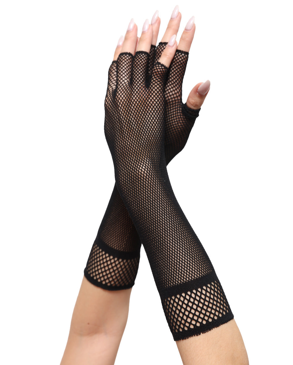 Dark Delights Fingerless Fishnet Gloves-Black-Front