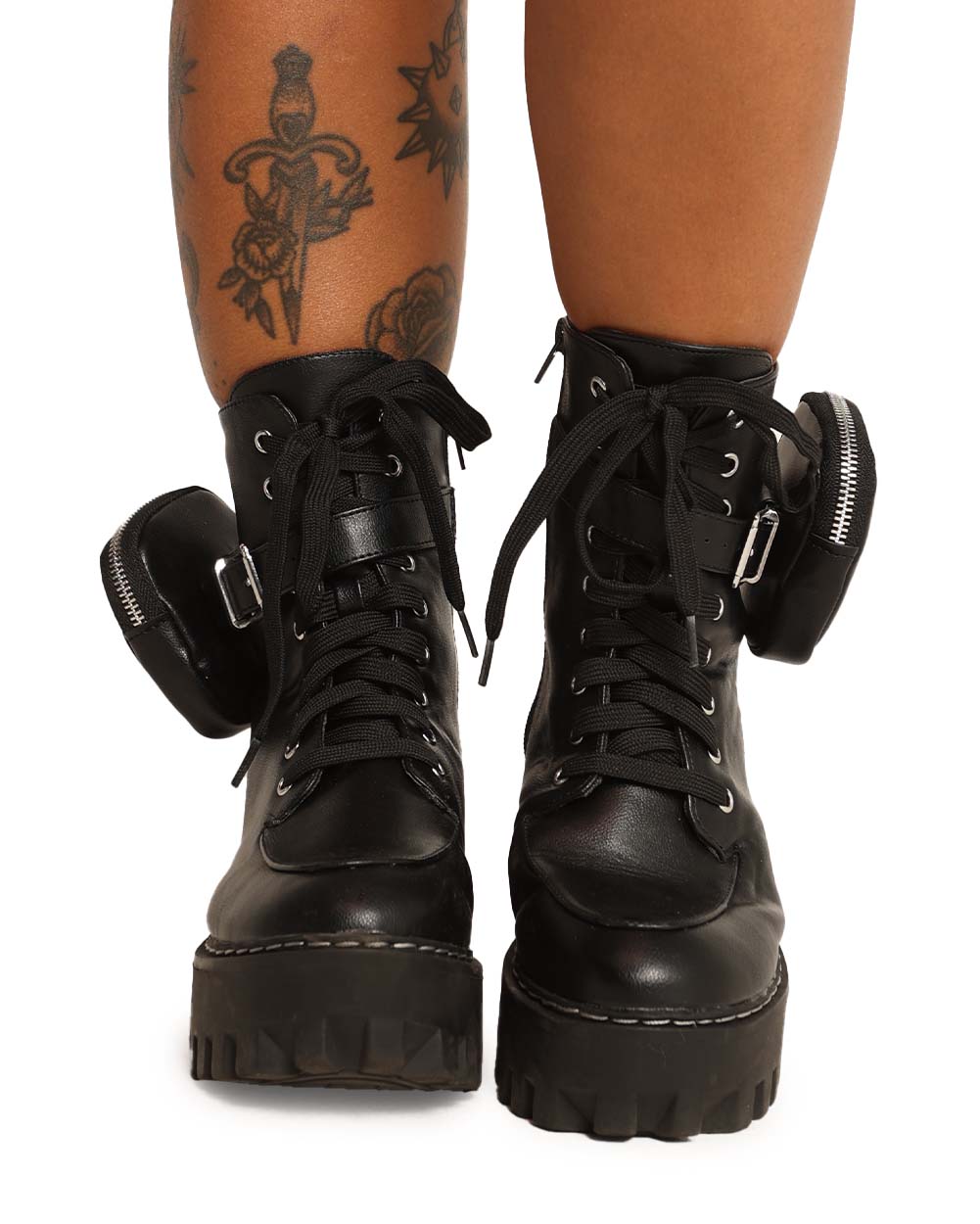 Dark Jester Platform Boots with Pouch-Black-Front