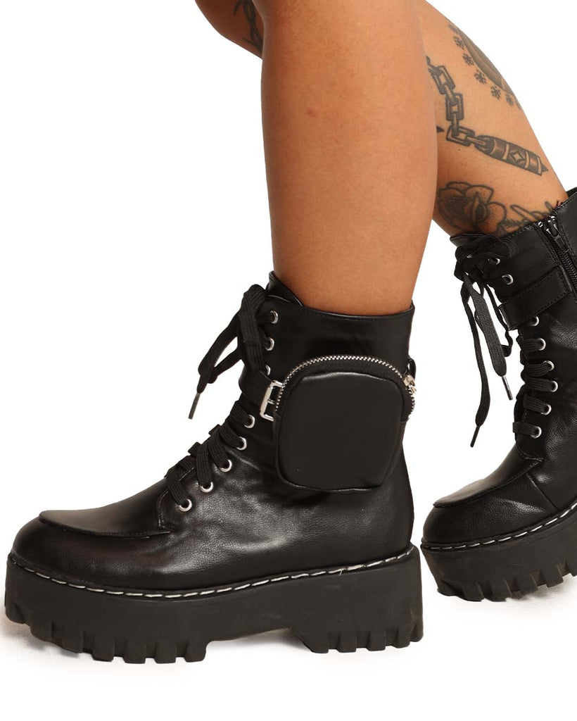 Dark Jester Platform Boots with Pouch-Black-Side