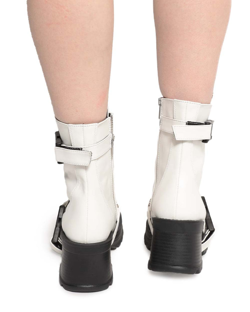 Demonia Hands Up Chunky Heel Ankle Boots-White-Back