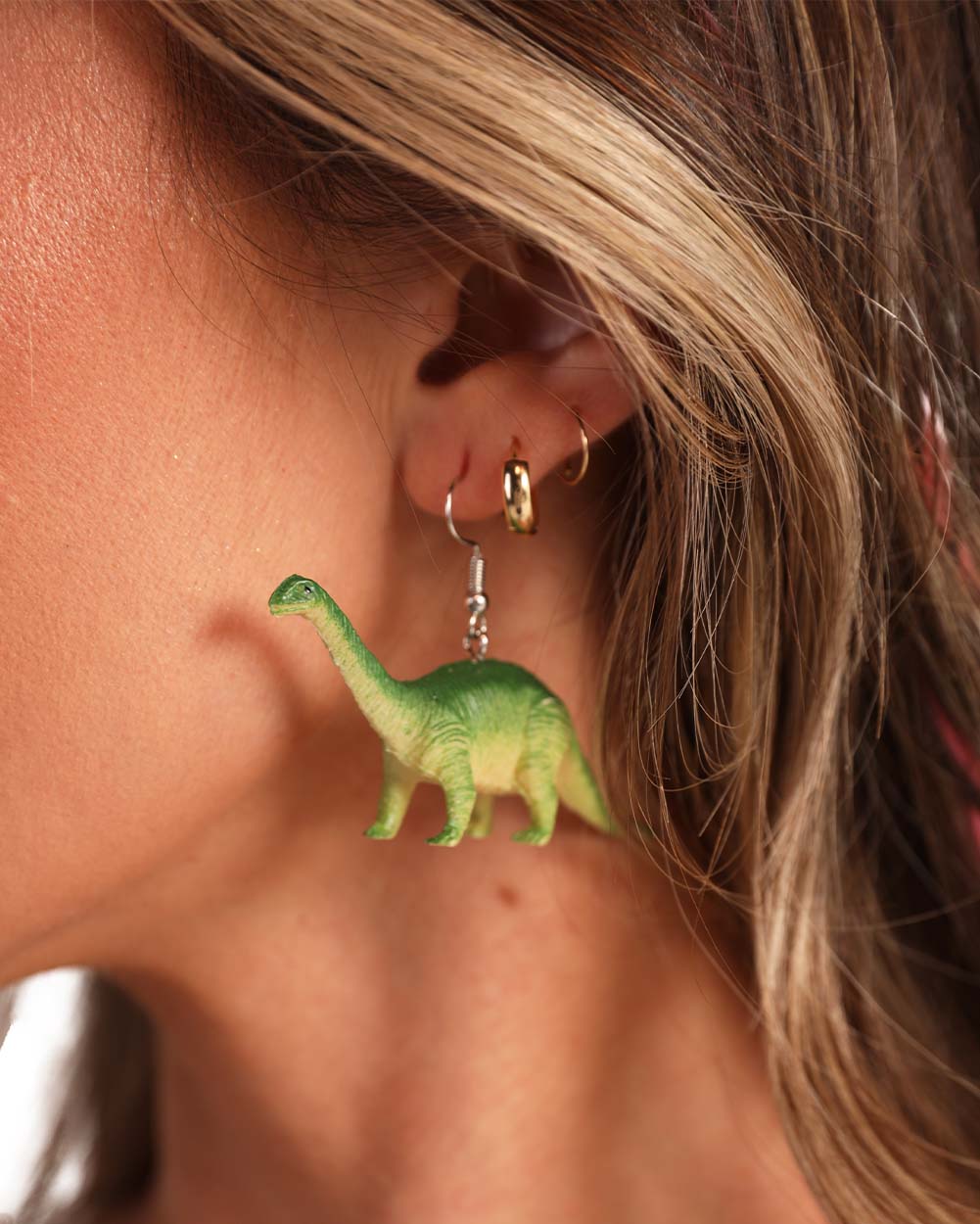 Dino Dangle Earrings-Green-Side