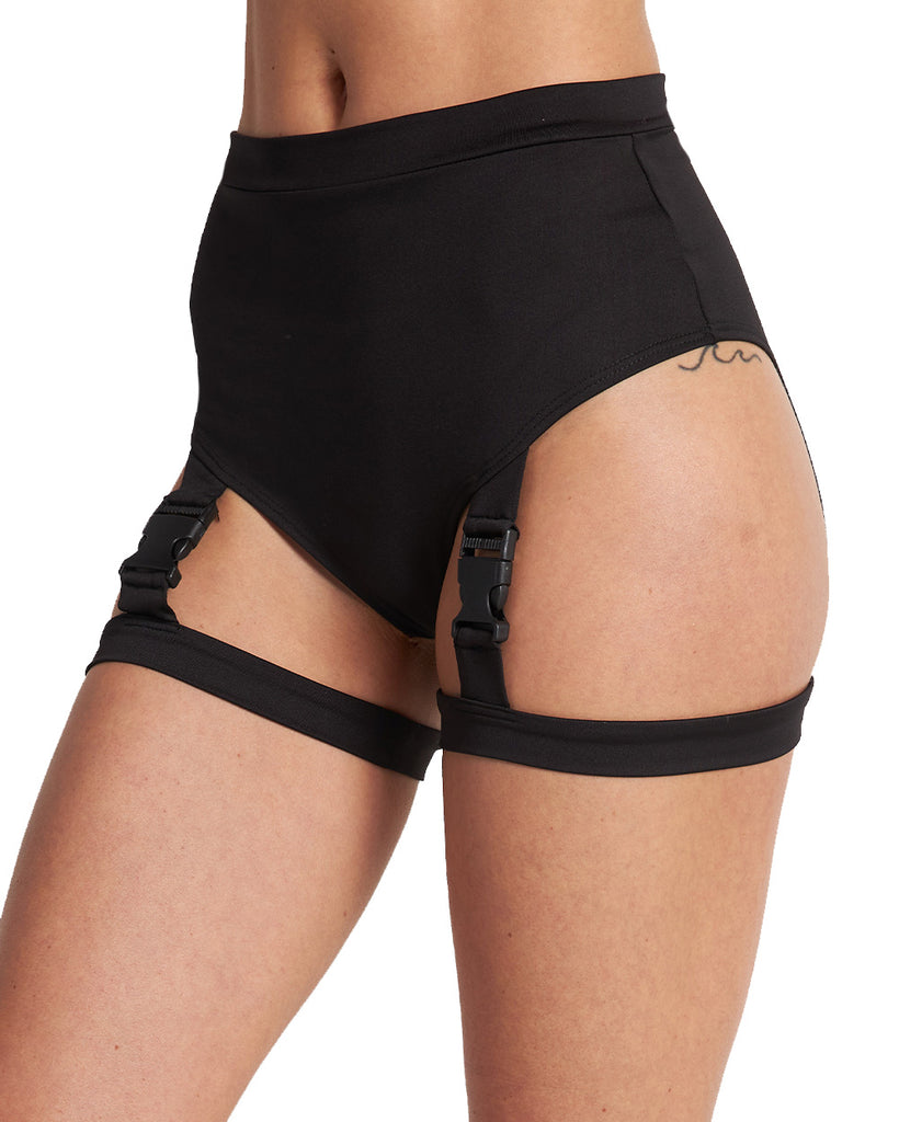Don't Stop Dancing Speed Clasp Booty Shorts-Black-Side--Hannah---S