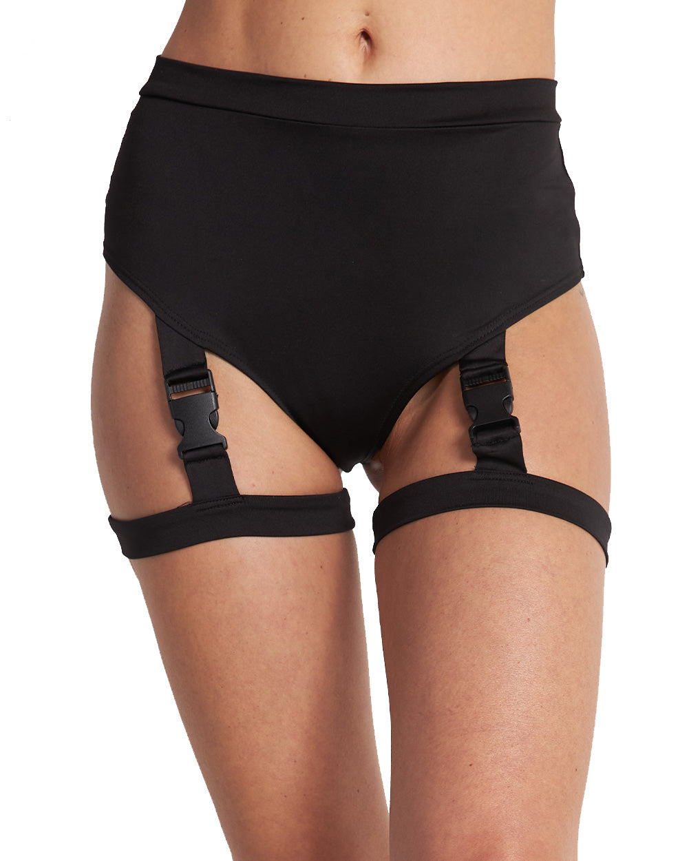 Don't Stop Dancing Speed Clasp Booty Shorts-Black-Front--Hannah---S