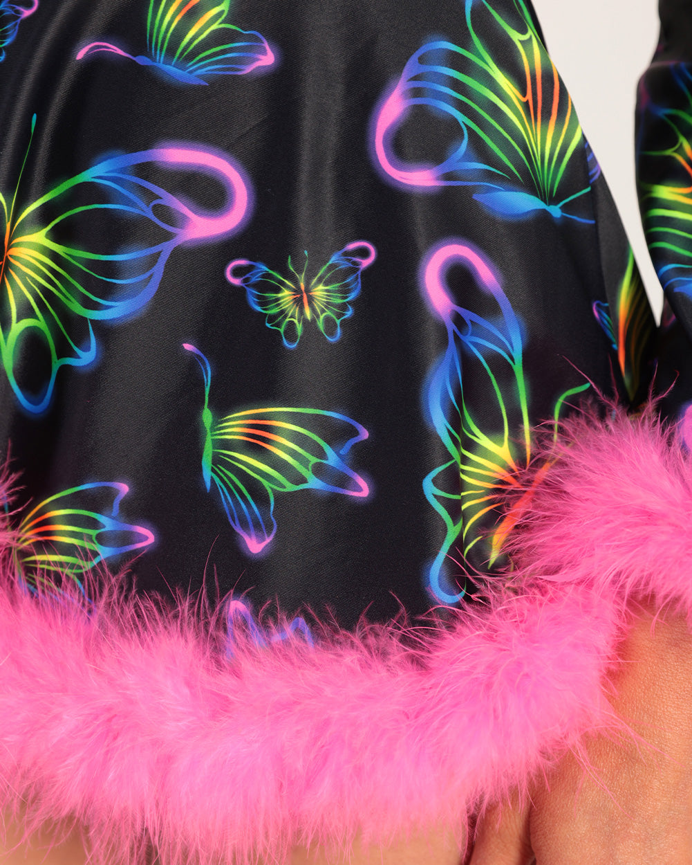 Euphoric Butterflies Marabou Mini Skirt-Neon Pink/Neon Yellow/Purple-Detail