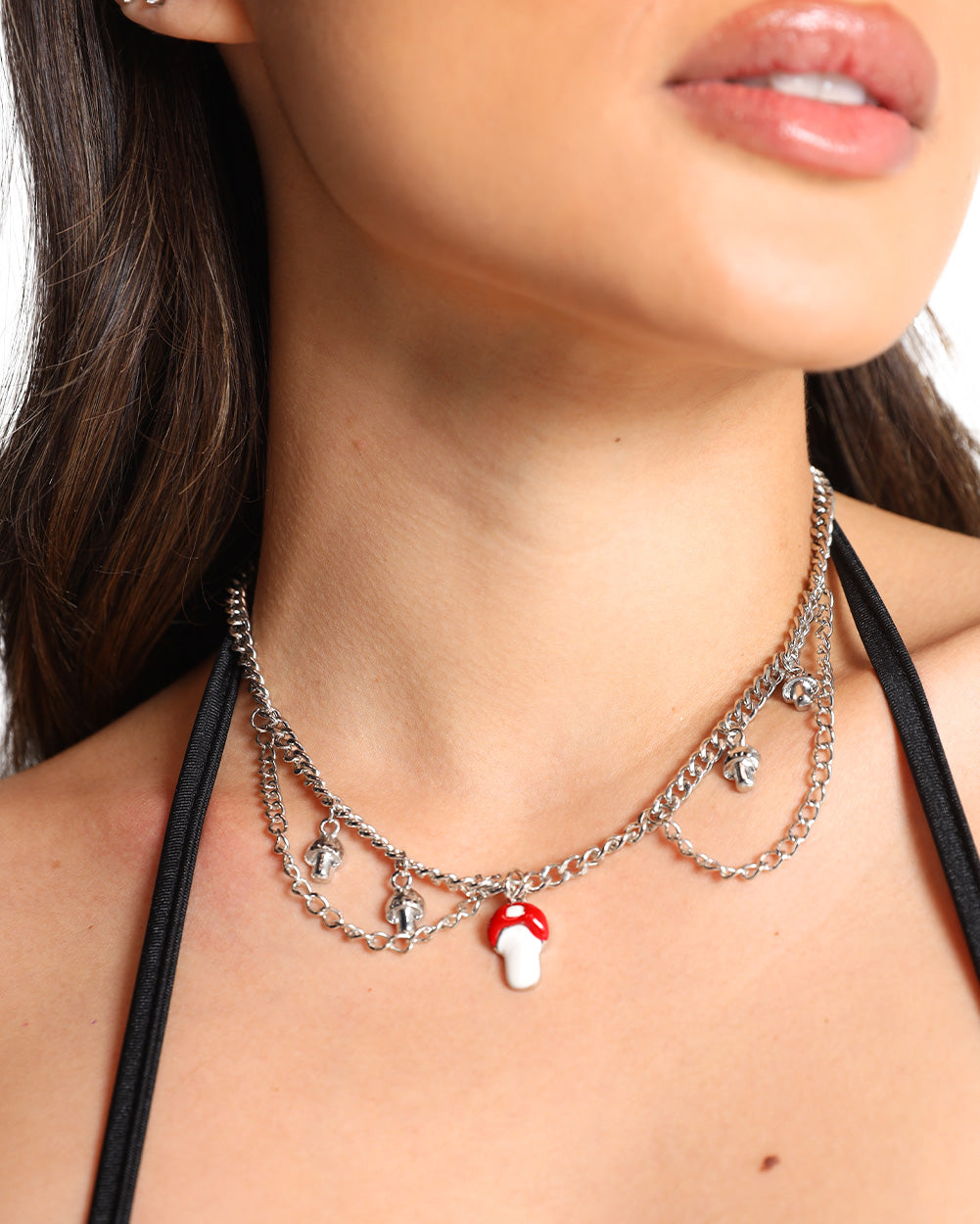 Feeling Funky Mushroom Necklace-Silver-Front