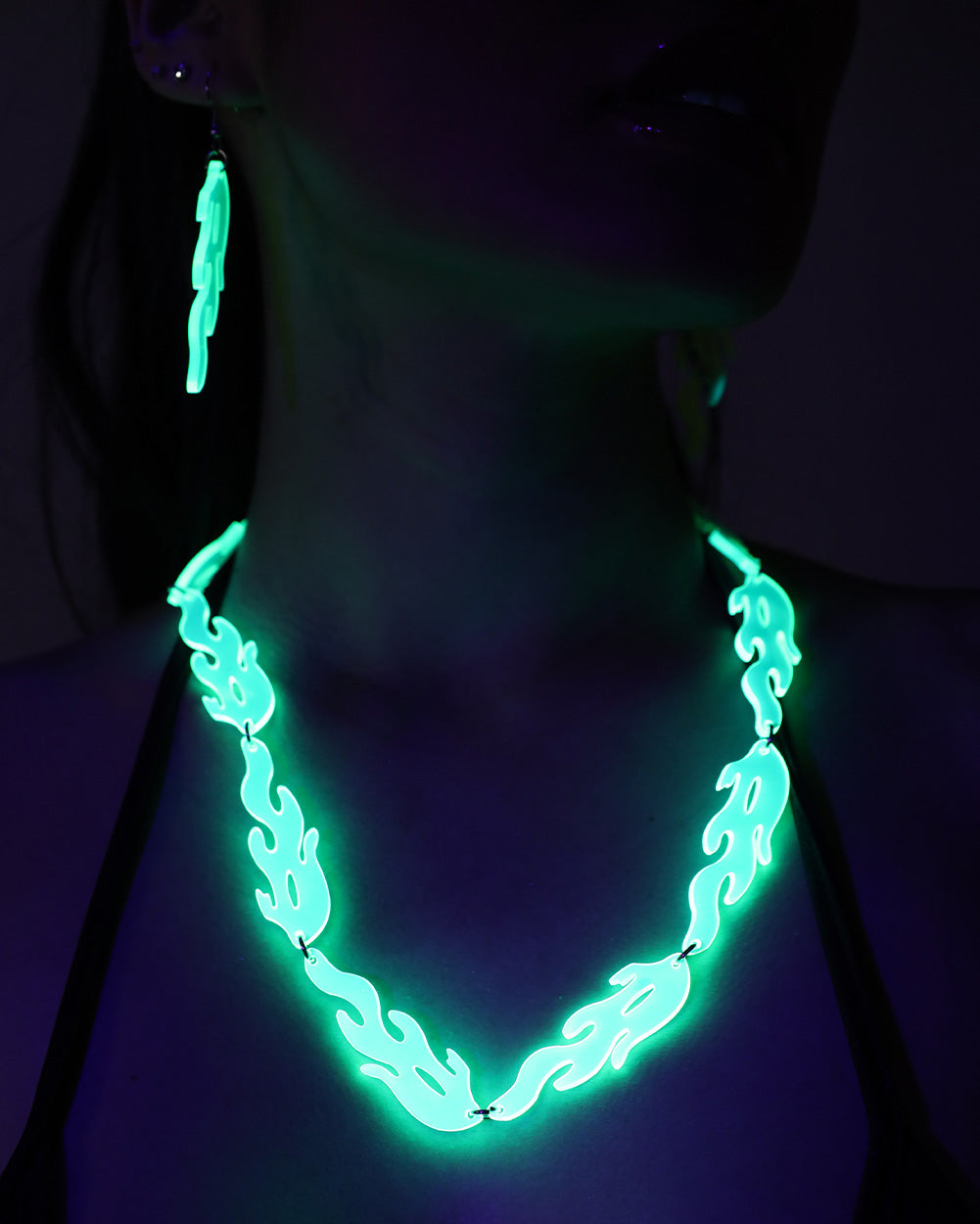 Flame On Neon Choker and Earrings Set-Neon Green-UV