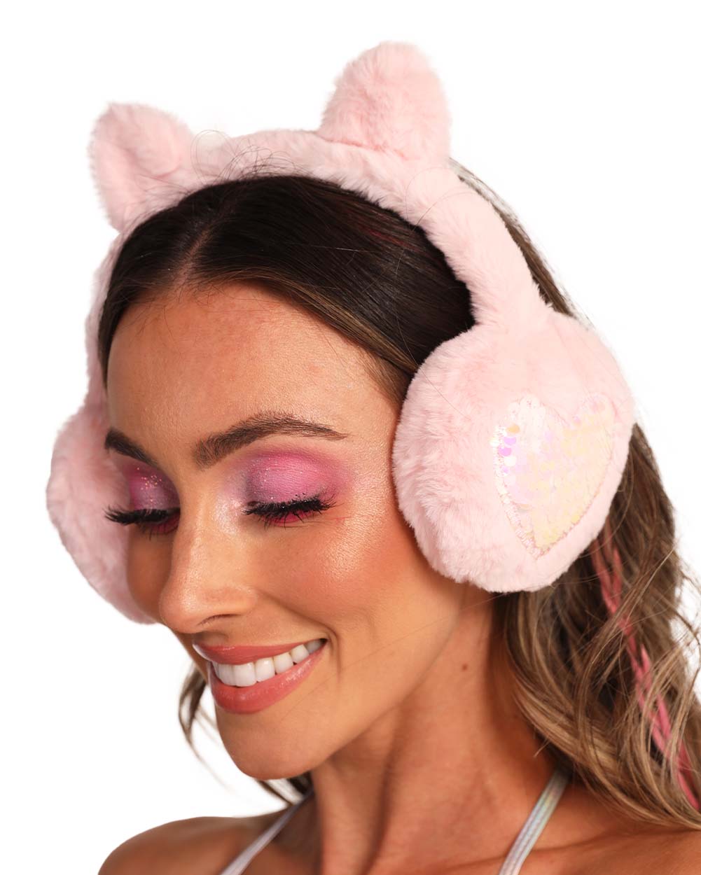 Furry Feline Earmufffs-Baby Pink-Side