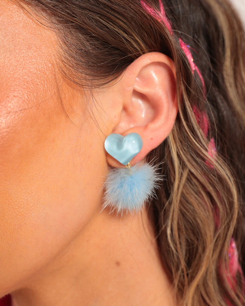 Fuzzy Love Earrings-Baby Blue-Side