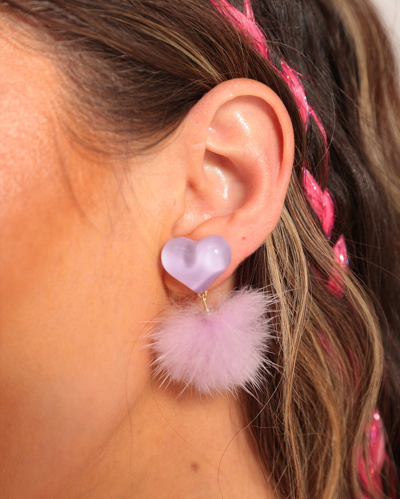 Fuzzy Love Earrings-Lavender-Side