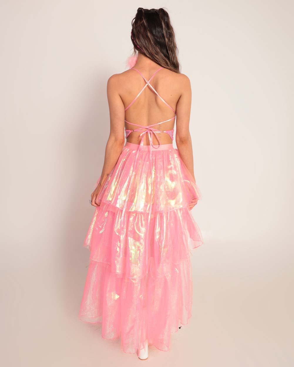 HALIENE x iHR Divine Rhinestone Butterfly Dress-Hot Pink-Back--Hannah---S