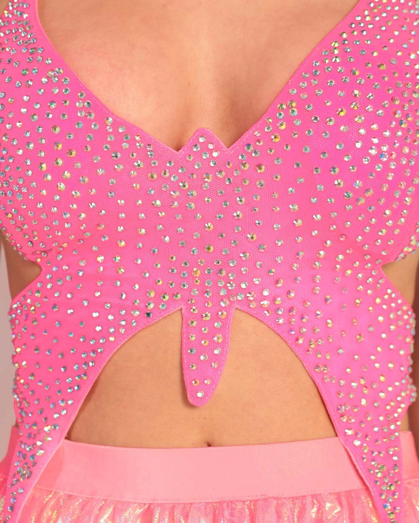 HALIENE x iHR Divine Rhinestone Butterfly Dress-Hot Pink-Detail