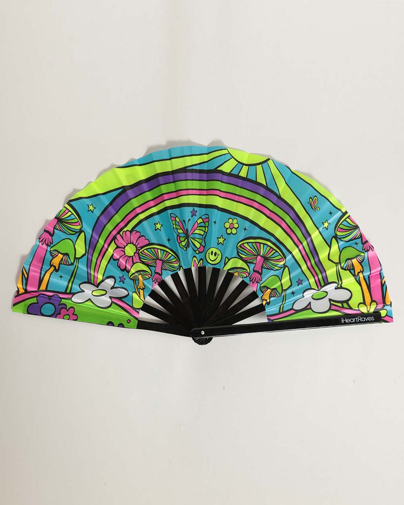 Happy Aura Mushroom UV Hand Fan-Rainbow-Front