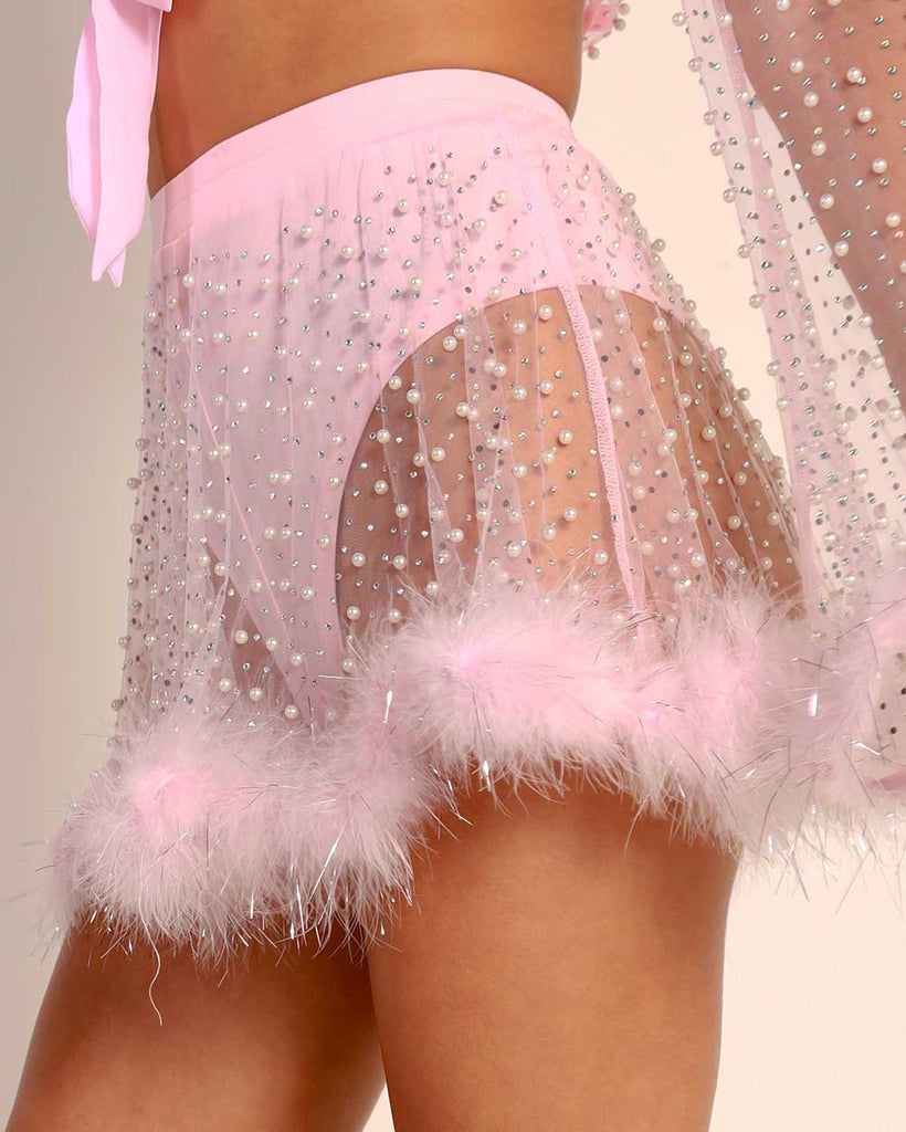 Happy Ever After Tinsel Marabou Mesh Skirt-Baby Pink-Side--Quinn---S