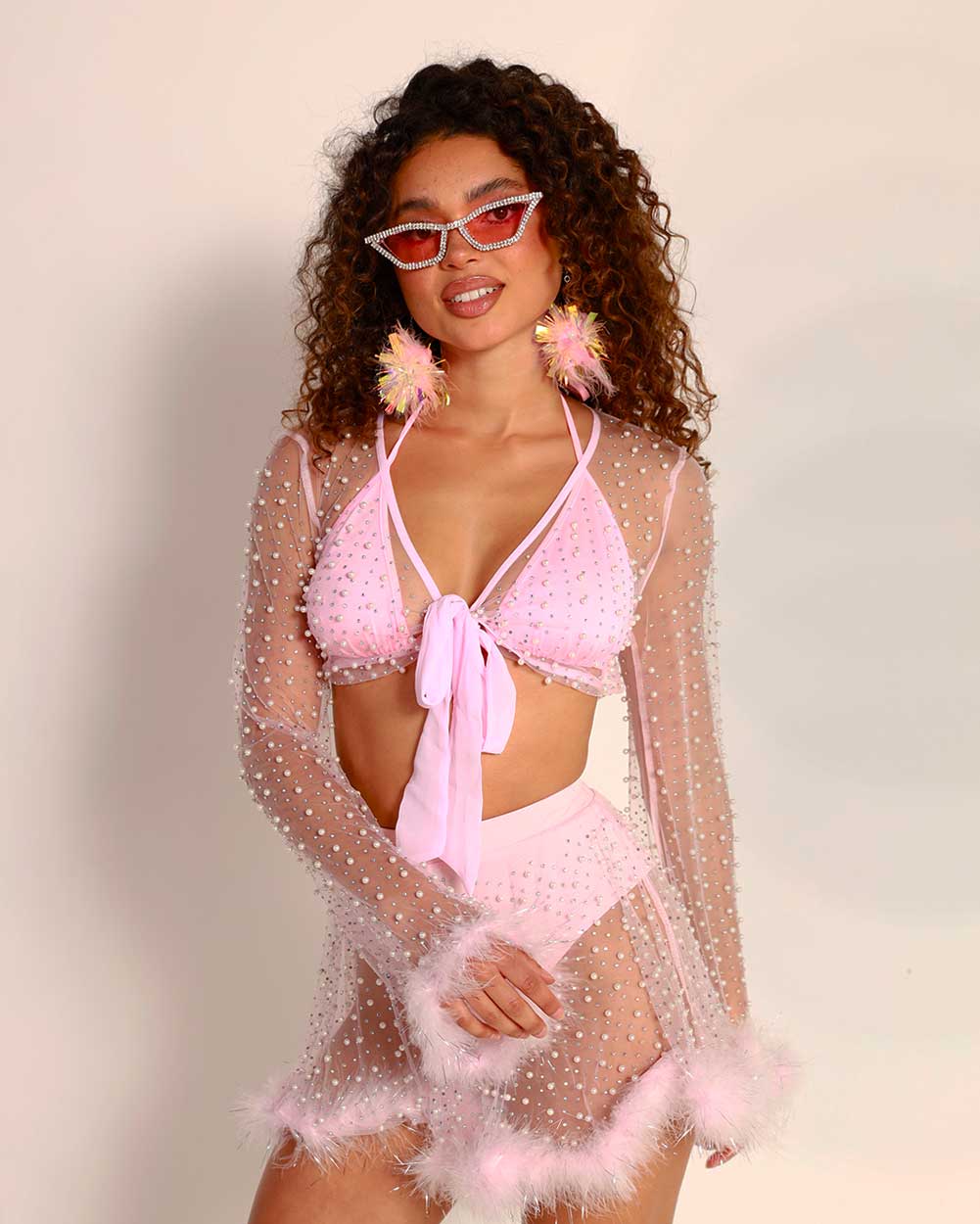 Happy Ever After Tinsel Marabou Mesh Top-Baby PInk-Side--Quinn---S