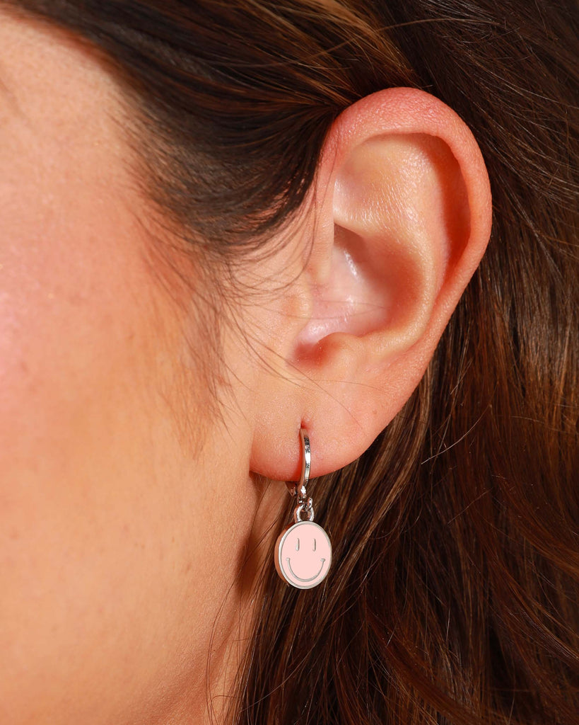 Happy Pill Smiley Earrings-Pink-Side