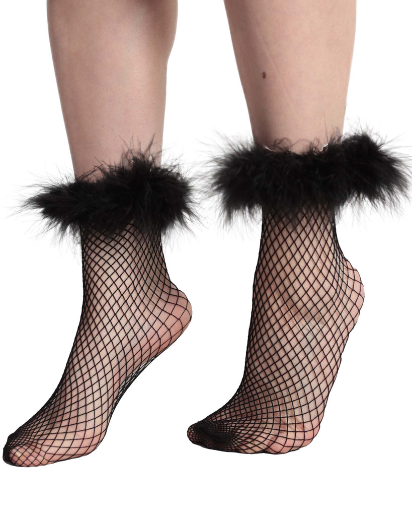 High School Sweetheart Furry Mesh Socks-Black-Front