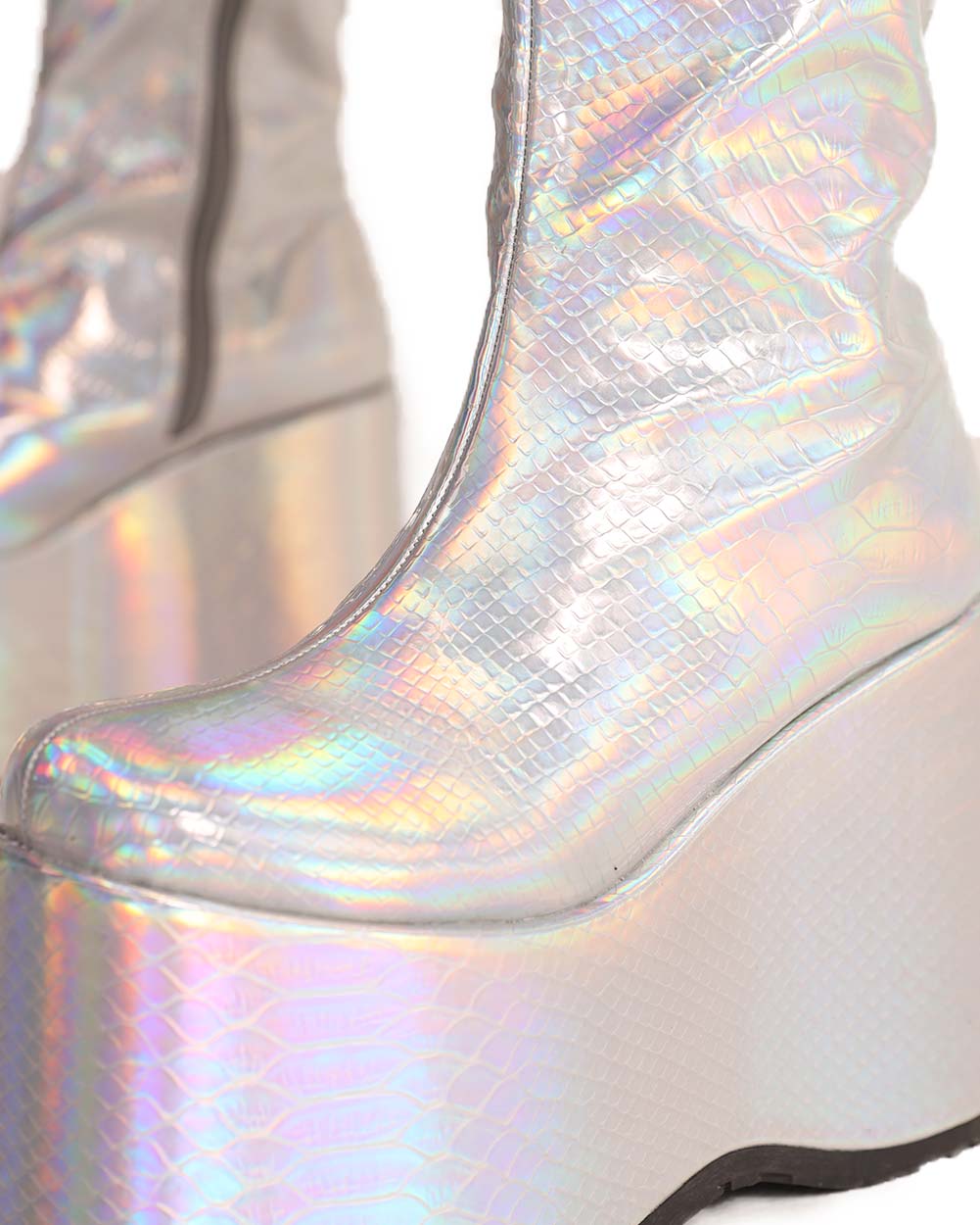 Holographic Sorceress Platform Boots-Silver-Detail
