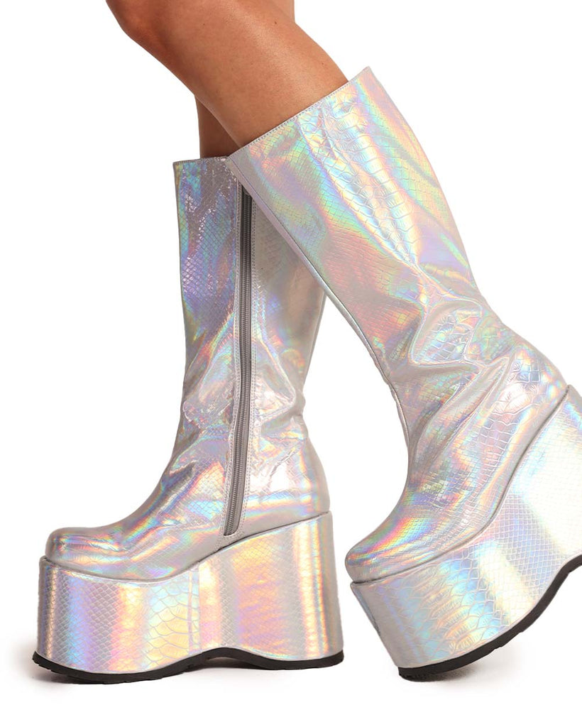 Holographic Sorceress Platform Boots-Silver-Side
