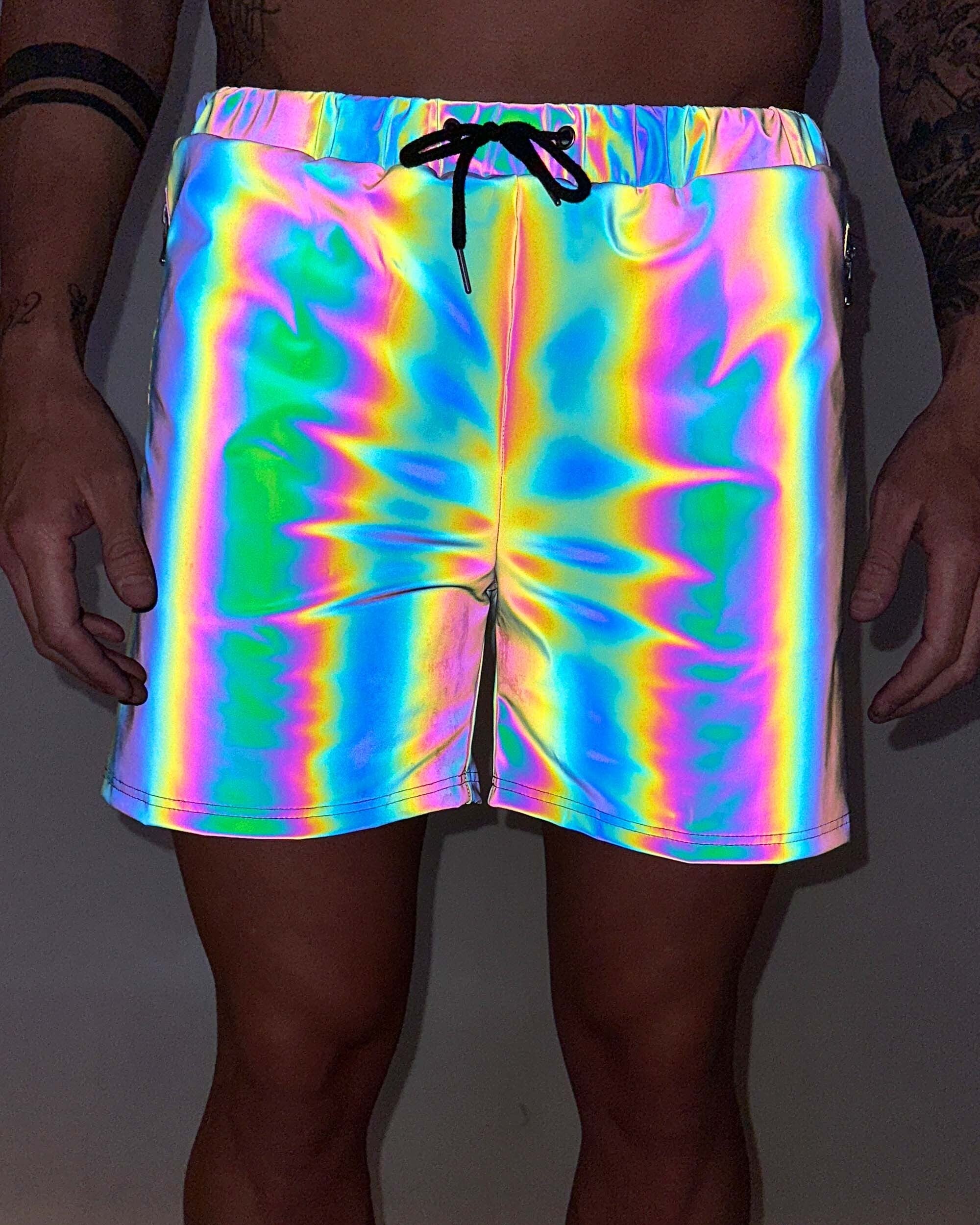 Rainbow Frequency Men's Reflective Shorts-Black/Rainbow-Reflective--Zach---L