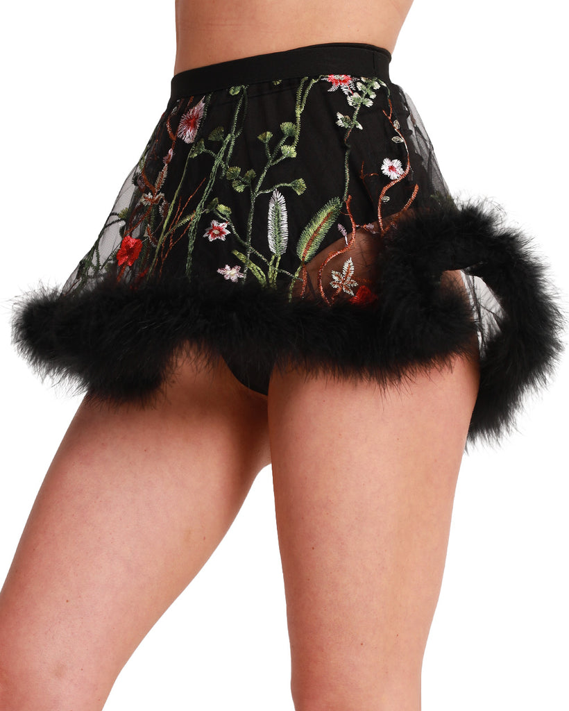 Lace Flowerfields Marabou Mini Skirt-Black-Regular-Side--Hannah---S