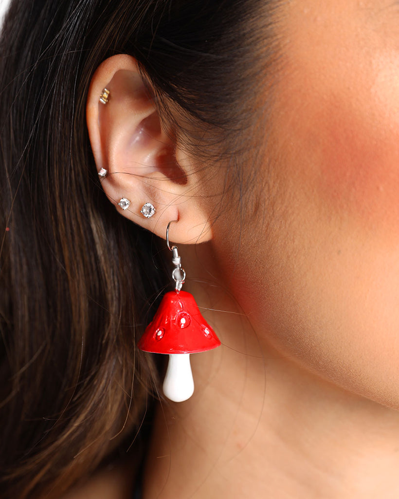 Lil Cottege Mushroom Earrings-Red-Side