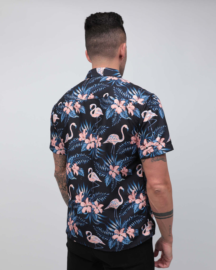 Lost in Paradise Flamingo Camp Shirt-Black/Pink-Back--Zach---L