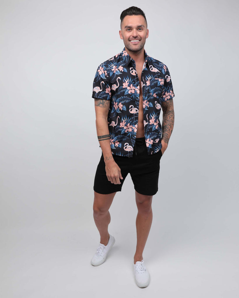 Lost in Paradise Flamingo Camp Shirt-Black/Pink-Full--Zach---L